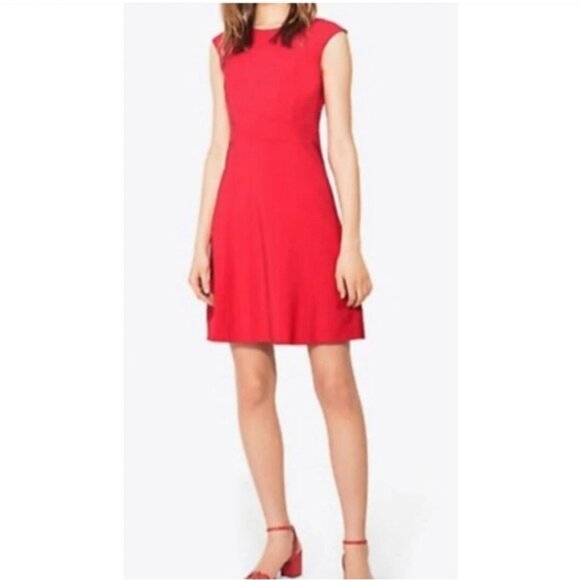 Tory Burch Megan A-Line Red Wool Blend A-Line Dress Cap Sleeves Size 10 - Picture 1 of 11